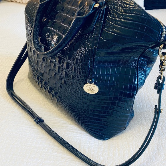 Brahmin Duxbury Crossbody Satchel. Cobalt Blue Melbourn, Croc-Embossed. - Picture 14 of 16
